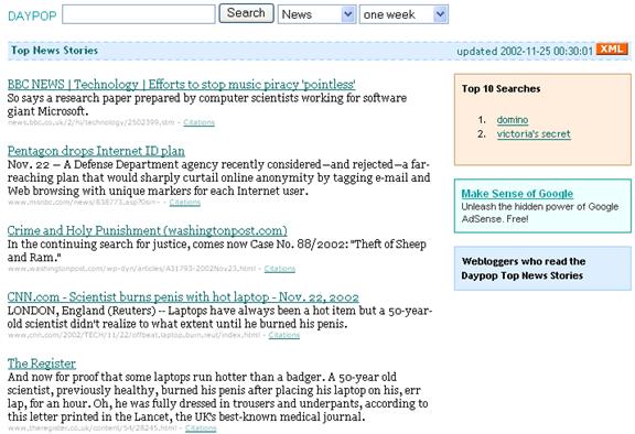Figure 1. A typical top news page in the Daypop archive