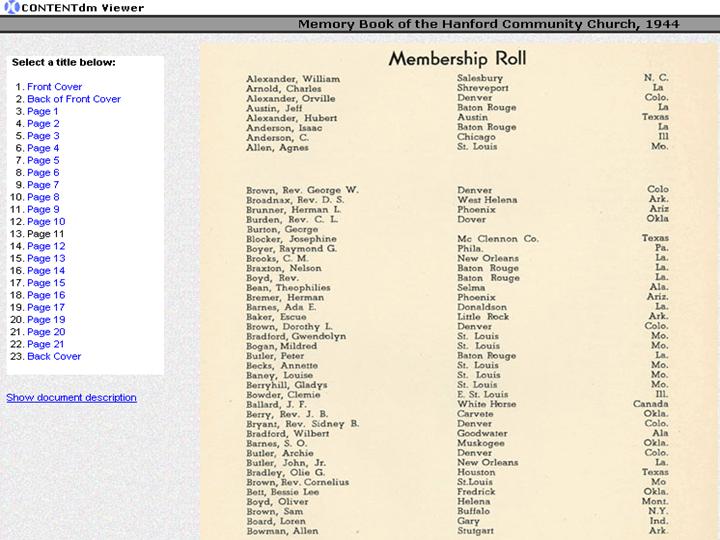 Figure 11: Hanford Church membership roll
