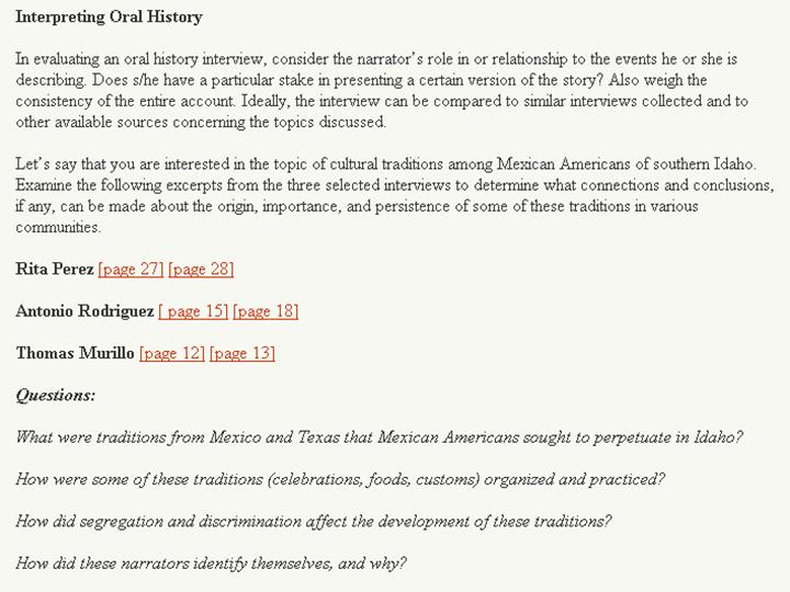 Figure 13: Interpreting oral history