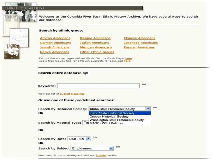 Figure 2: Browse the archive