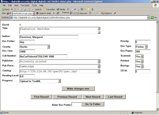 Figure 3: Database entry for Plantation Sketches (1906).