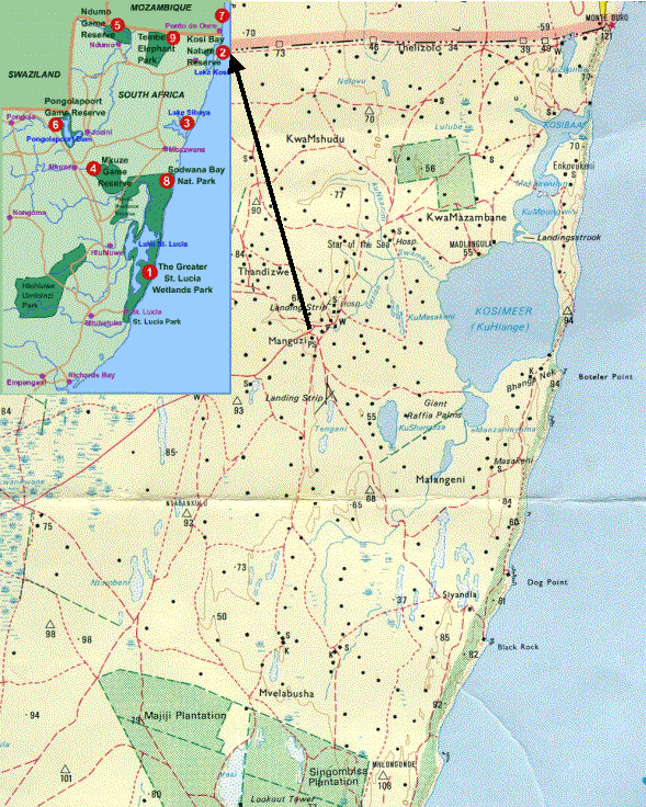 Map of Manguzi and environments