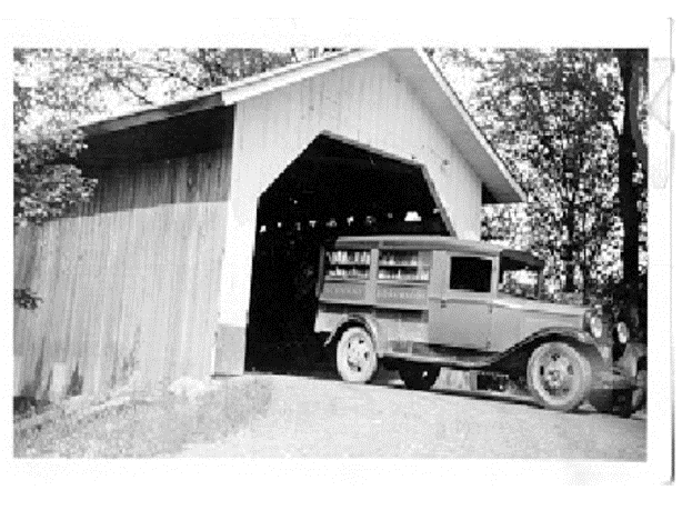 Bookmobile and covered bridge