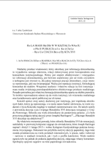 Rola mass mediów w kształtowaniu opinii publicznej o Kościele – renuncjacja Benedykta XVI