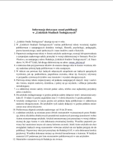 Informacje dotyczące zasad publikacji w „Łódzkich Studiach Teologicznych"
