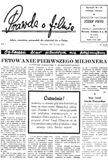 Prawda o Filmie : Jedyny Niezależny Przewodnik dla Właścicieli Kin w Polsce nr 7 (1938)