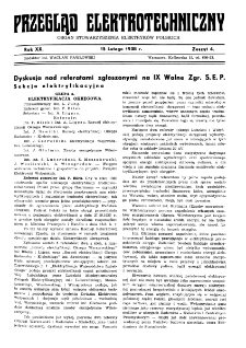 Przegląd Elektrotechniczny : organ Stowarzyszenia Elektrotechnik&oacute;w Polskich R. XX z. 4 (1938)