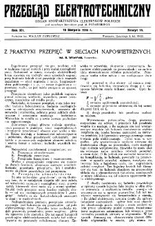 Przegląd Elektrotechniczny : organ Stowarzyszenia Elektrotechnik&oacute;w Polskich R. XII z. 16 (1930)