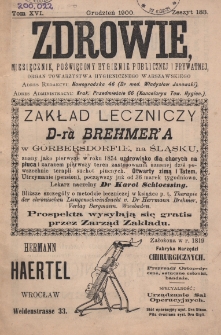 Zdrowie: miesięcznik poświęcony hygienie publicznej i prywatnej 1900, T. XVI, z. 183