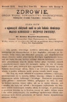 Zdrowie: organ Warsz. Towarzystwa Hygienicznego, poświęcony hygienie publicznej i prywatnej 1903, R. XIX, T. III, z. 3