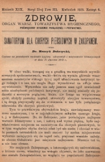 Zdrowie: organ Warsz. Towarzystwa Hygienicznego, poświęcony hygienie publicznej i prywatnej 1903, R. XIX, T. III, z. 4