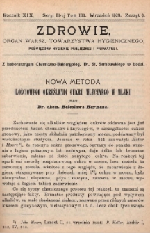 Zdrowie: organ Warsz. Towarzystwa Hygienicznego, poświęcony hygienie publicznej i prywatnej 1903, R. XIX, T. III, z. 9