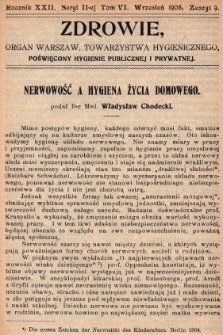 Zdrowie: organ Warsz. Towarzystwa Hygienicznego, poświęcony hygienie publicznej i prywatnej 1906, R. XXII, T. VI, z. 9