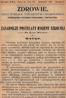 Zdrowie: organ Warsz. Towarzystwa Hygienicznego, poświęcony hygienie publicznej i prywatnej 1906, R.XXII, T. VI, z. 12
