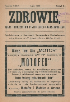 Zdrowie: organ Warsz. Towarzystwa Hygienicznego, poświęcony hygienie publicznej i prywatnej 1919, R. XXXV, z. 2