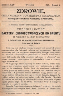 Zdrowie: organ Warsz. Towarzystwa Hygienicznego, poświęcony hygienie publicznej i prywatnej 1909, R. XXV, z. 9