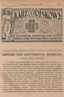 Lekarz wojskowy: tygodnik poświęcony medycynie wojskowej i ogólnej 1920, R. 1, nr 7