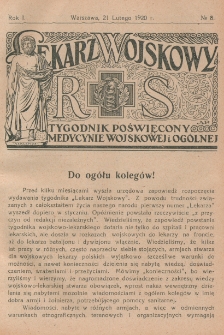 Lekarz wojskowy: tygodnik poświęcony medycynie wojskowej i ogólnej 1920, R. 1, nr 8