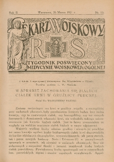 Lekarz wojskowy: tygodnik poświęcony medycynie wojskowej i ogólnej 1921, R. II, nr 13