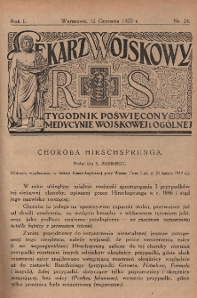 Lekarz wojskowy: tygodnik poświęcony medycynie wojskowej i ogólnej 1920, R. 1, nr 24