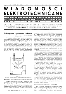 Wiadomości Elektrotechniczne : miesięcznik pod naczelną redakcją prof. M. Pożaryskiego. R. VI nr 7 (1938)