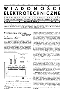 Wiadomości Elektrotechniczne : miesięcznik pod naczelną redakcją prof. M. Pożaryskiego. R. VI nr 8 (1938)