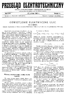 Przegląd Elektrotechniczny : organ Stowarzyszenia Elektrotechnik&oacute;w Polskich R. XIII z. 4 (1931)