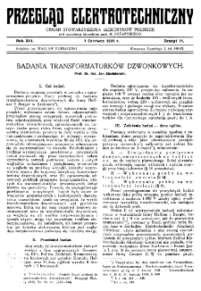 Przegląd Elektrotechniczny : organ Stowarzyszenia Elektrotechnik&oacute;w Polskich R. XIII z. 11 (1931)