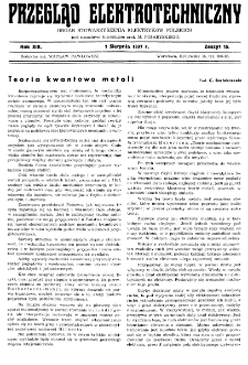 Przegląd Elektrotechniczny : organ Stowarzyszenia Elektrotechnik&oacute;w Polskich R. XIX z. 15 (1937)