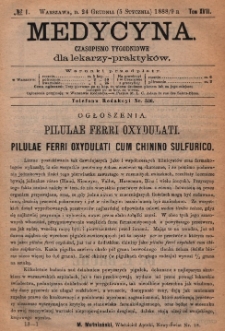 Medycyna : czasopismo tygodniowe dla lekarzy praktyk&oacute;w 1889, T. XVII, nr 1