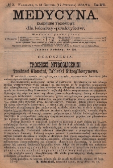 Medycyna : czasopismo tygodniowe dla lekarzy praktyk&oacute;w 1889, T. XVII, nr 2