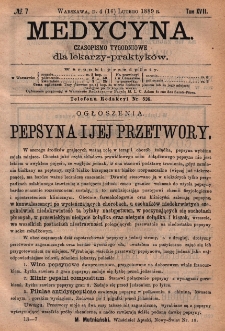 Medycyna : czasopismo tygodniowe dla lekarzy praktyk&oacute;w 1889, T. XVII, nr7
