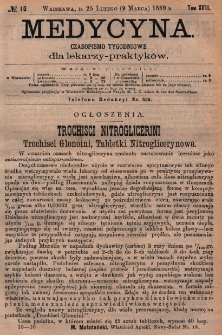 Medycyna : czasopismo tygodniowe dla lekarzy praktyk&oacute;w 1889, T. XVII, nr 10