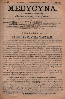 Medycyna : czasopismo tygodniowe dla lekarzy praktyk&oacute;w 1889, T. XVII, nr 24