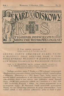 Lekarz wojskowy: tygodnik poświęcony medycynie wojskowej i ogólnej 1920, R. 1, nr 15