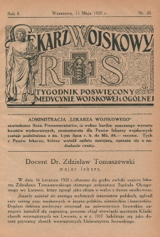 Lekarz wojskowy: tygodnik poświęcony medycynie wojskowej i ogólnej 1920, R. 1, nr 20