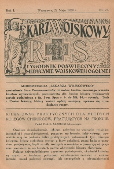 Lekarz wojskowy: tygodnik poświęcony medycynie wojskowej i ogólnej 1920, R. 1, nr 21