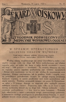 Lekarz wojskowy: tygodnik poświęcony medycynie wojskowej i ogólnej 1920, R. 1, nr 31