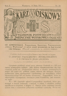 Lekarz wojskowy: tygodnik poświęcony medycynie wojskowej i ogólnej 1921, R. II, nr 20