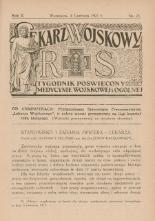 Lekarz wojskowy: tygodnik poświęcony medycynie wojskowej i ogólnej 1921, R. II, nr 23
