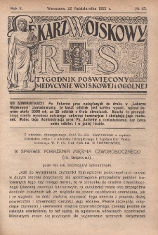 Lekarz wojskowy: tygodnik poświęcony medycynie wojskowej i ogólnej 1921, R. II, nr 43