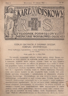 Lekarz wojskowy: tygodnik poświęcony medycynie wojskowej i ogólnej 1921, R. II, nr 47