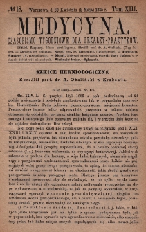 Medycyna : czasopismo tygodniowe dla lekarzy praktyk&oacute;w 1885, T. XIII, nr 18