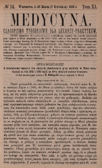 Medycyna : czasopismo tygodniowe dla lekarzy praktyk&oacute;w 1883, T. XI, nr 14