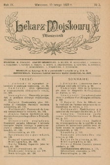 Lekarz wojskowy: miesięcznik 1923, R. IV, nr 2