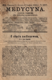 Medycyna : czasopismo tygodniowe dla lekarzy praktyków 1896, T.XXIV, nr 1