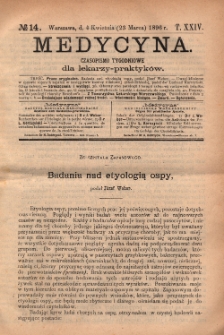 Medycyna : czasopismo tygodniowe dla lekarzy praktyków 1896, T.XXIV, nr 14