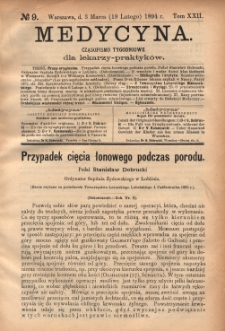 Medycyna : czasopismo tygodniowe dla lekarzy praktyk&oacute;w 1894, T. XXII, nr 9