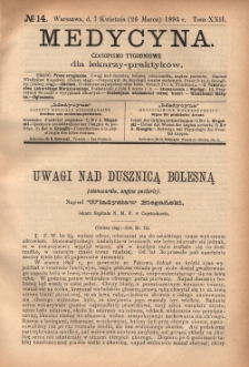 Medycyna : czasopismo tygodniowe dla lekarzy praktyk&oacute;w 1894, T. XXII, nr 14