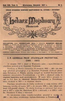 Lekarz wojskowy: miesięcznik organ oficer&oacute;w korpusu sanitarnego sł. czynnej i rezerwy 1927, R. VIII, T. X, nr 2